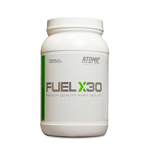 Delicious Vanilla Coconut Flavor, Fuel X30 Premium Quality Whey Isolate Protein, Atomic Strength Nutrition, 2 Pounds, 25g Protein Per Scoop