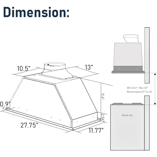 IKTCH 30 inch Built-in/Insert Range Hood 900 CFM, Ducted/Ductless Convertible Duct, Stainless Steel Kitchen Vent Hood with 4 Speed Gesture Sensing&Touch Control Panel(IKB01-30)