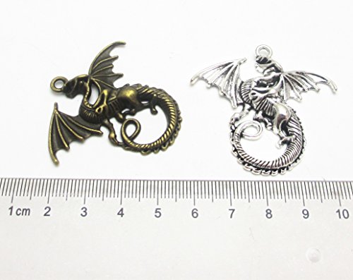 Dandan DIY 16pcs/8pairs Antique Charms Alloy Dragon Pendant Craft Accessory Diy Fire Dragons Necklace Craft Making Supply (Dragon)