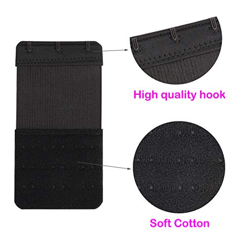 Bra Extender 3 Hooks,Stretchy Soft and Comfortable Bra Strap Extender - 4 pcs Pack (Black) - Thumbnail 3