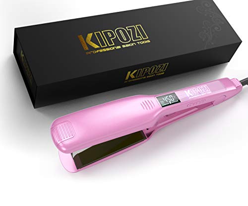 KIPOZI Professional Hair Straightener Flat Iron with Digital Display, Heats Up fast 1.75 Inch Wide Charming Pink (Best Flat Iron For Long Thick Hair)