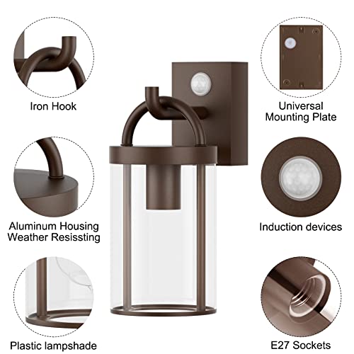 Klighten Vintage Outdoor Wall Lamp, E27 Wall Light with Motion Sensor, Industrial Wall Lights, Industrial Wall Light, 40W Max, IP44, Rust Red, Not Included Bulb