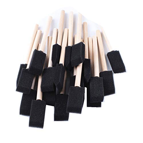 JMAF 1 inch Foam Sponge Wood Handle Paint Brush Set (30 PCS) - Lightweight, Durable and Great for Acrylics, Stains, Varnishes, Crafts, Art