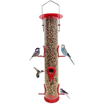 Bird Feeder Hanging Classic Tube Hanging Feeders with 6 Feeding Ports Premium Hard Plastic with Steel Hanger Weatherproof and Water Resistant Great for Attracting Birds Outdoors Garden Backyard