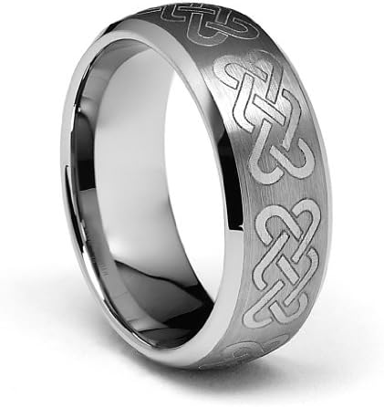 8mm Braid Pattern Laser Engraved Celtic Design Men's Tungsten Wedding Band -Size 12