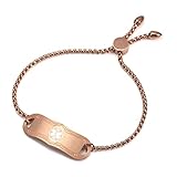 BBX JEWELRY Medical Alert ID Bracelets Rose Gold for Women Girls Adjustable Length 5-8.5 inches
