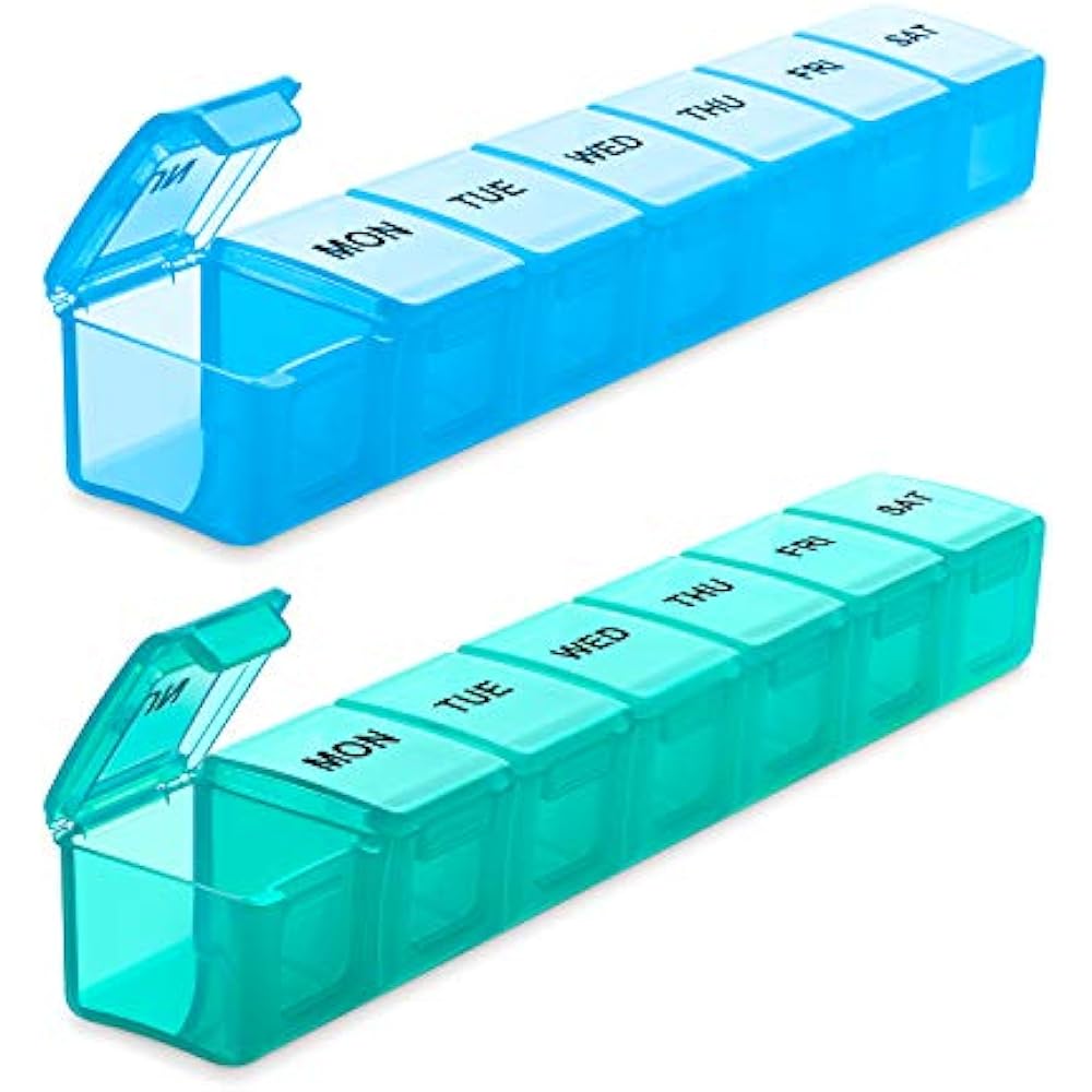 Extra Large Pill Organizer For Travel 2 Pack, Weekly XL Box, 7 Day