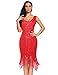 Plus Size 1920s Vintage Fringed Gatsby Sequin Beaded Tassels Hem Flapper Dress for Women (Red, Large)