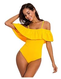 Coskaka Trajes de baño de una sola pieza con volantes y correas extraíbles acolchadas