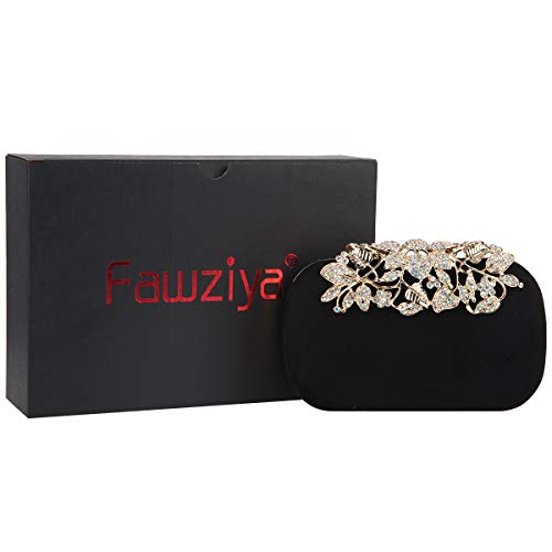 Fawziya Flower Purse With Rhinestones Velvet Clutch Evening Bags-Black - Thumbnail 7