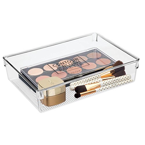 mDesign Plastic Makeup Drawer Organizer for Bathroom Vanities, Countertops - Storage Bin for Makeup Brushes, Eyeshadow Palettes, Lipstick, Lip Gloss, Blush, Concealers - 12" x 9" x 3" - 2 Pack - Clear