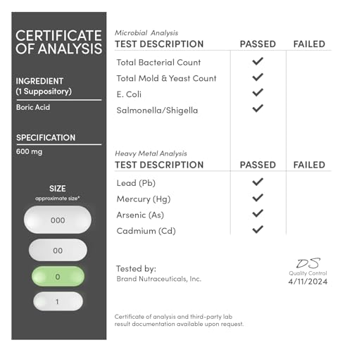 BORIC ACID SUPPOSITORIES (600MG VAGINAL SUPPOSITORY, 60 COUNT) SUPPORTS VAGINAL PH BALANCE, ODOR CONTROL (USP MEDICAL GRADE FINE POWDER, EASY DISSOLVE, THIRD PARTY TESTED) BY DOUBLE WOOD