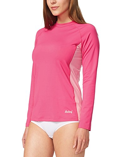 Baleaf Women's Long Sleeve Sun Protection Splice Rashguard Swim Shirt Back Pocket Pink XL