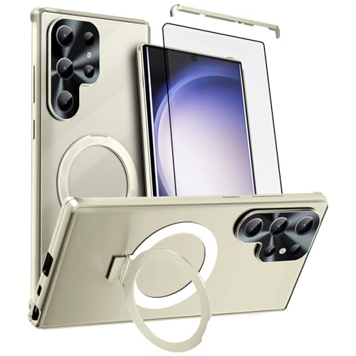 Photo 1 of 2 pk Case for Samsung Galaxy S23 Ultra with Invisible Stand, 360 Degree Front and Back Protection Cover [Compatible with Magsafe] Magnetic Adsorption Metal Bumper for Samsung Galaxy S23 Ultra (Silver)