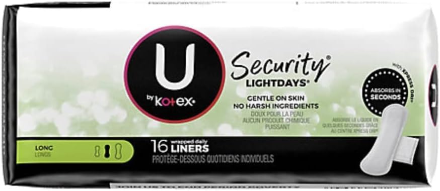 Kotex Natural Balance Absorbent Liners, Long, 16 Count (Pack of Six)