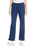 Cherokee Women's WW Flex Mid-Rise Moderate Flare Drawstring Scrub Pant, Navy, Medium Petite