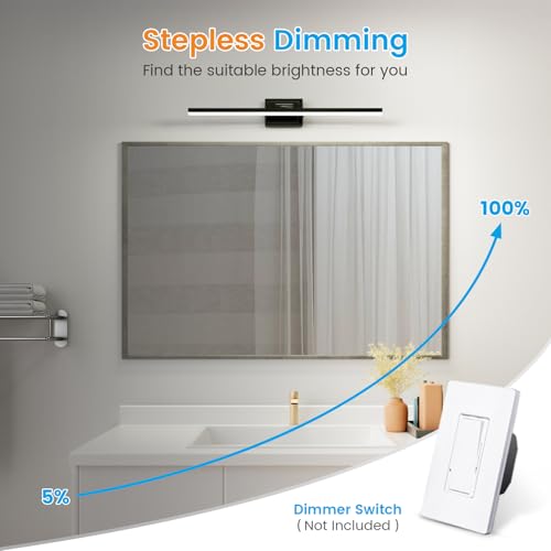 VOLISUN Modern Bathroom Vanity Light 31.5 inch, Rotatable, 18W Dimmable 5CCT Led Bathroom Light Fixture Over Mirror, Black Bar Vanity Light for Bathroom Mirror Cabinets-ETL Certificated