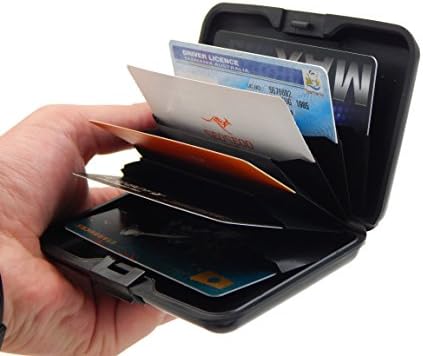 TOSSOW Aluminum RFID Blocking Credit Card Holder with Extra Layers of Security,Stainless Steel Card Wallet Case for Business Cards,Credit Cards and Driver License,Holds 6 Cards,Black