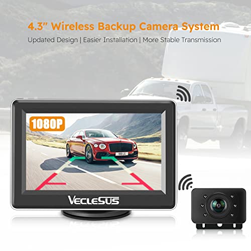 VECLESUS WM1 1080P HD Wireless Backup Camera System, 4.3”LCD Monitor, Superior Night Vision Wide