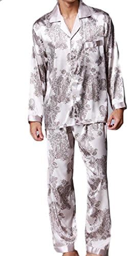 Sheng Xi Mens Pockets 2-Piece Stitching Classic Loose Lounger Pajama Grey M