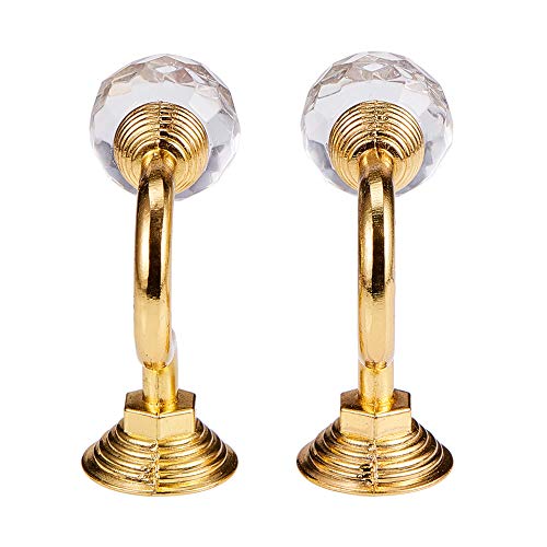 INCREWAY 1 Pair Clear Crystal Curtain Holdbacks, Wall Mounted Tassel Curtain Tieback Hook Multi Use Wall Hook Coat Hanger with Screws, Gold