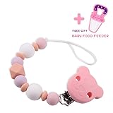 H&L Pacifier Clips by Baby BPA Free Silicone Beads Teething Chain Blankets, Drool Bibs, Binky, Teether, Soother Holder for Boys&Girls Shower Gift (Pink)