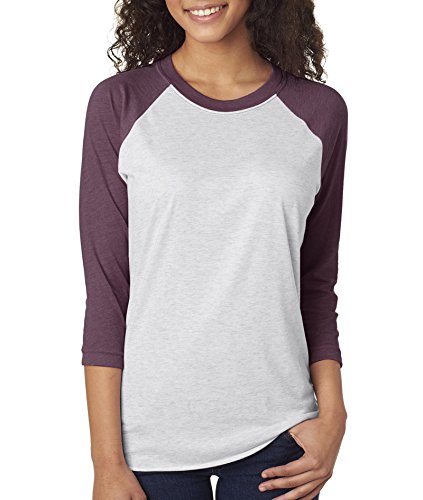 Next Level Apparel 6051 Unisex Tri-Blend 3 By 4 Sleeve Raglan - Vintage Purple & Heather White, Extra Small