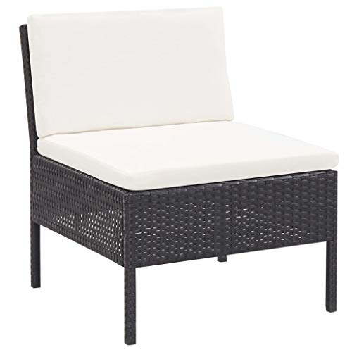 vidaXL Gartenmöbel 3-TLG. mit Auflagen Lounge Sofa Sitzgruppe Garten Garnitur Gartensofa Gartenset Mittelsofa Fußhocker Ecksofa Poly Rattan Schwarz – Bild 7