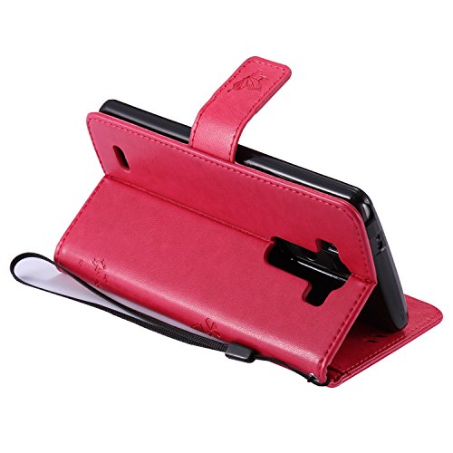 LG G3 Case,Best Share Embossing Fashion Floral Countryside Pattern PU Leather Flip Stand Case Wallet Design Card Slot Kickstand Feature With Hand Strap Cover For LG G3 VS985 D850 D851 4G LT,Rose