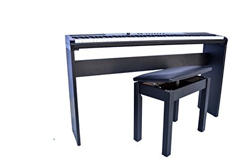 Artesia PA88-W 88-Key Portable Digital Piano (Black) Bundle with Furniture Stand and Matching Storage Bench plus Sustain Pedal and Power Adapter.