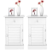 go2buy Bedside Table Cabinets Nightstands with Storage Drawer and Cupboard Units Adjustable Height Shelf in White Set of 2