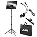 Moukey Sheet Music Stand MMS-2 Portable Travel Metal Adjustable Folding Music Stand With Stand Light Carrying Bag Black