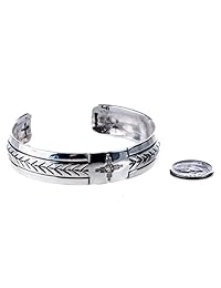 Turquoise Skies TSKIES: Pulseras de plata para mujer, Attune Cuff 'Zia' Stamp Finish, 100% Navajo American Made Jewelry
