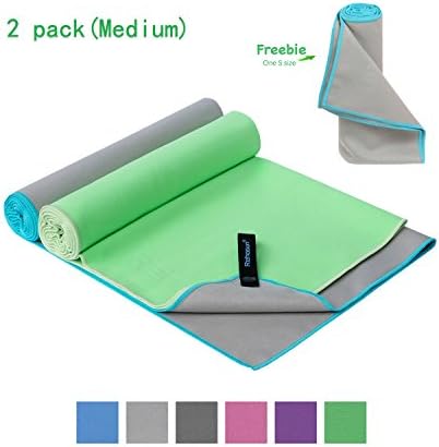 Rehosun Microfiber Towel for Sports &amp; Travel &amp; Beach &amp; Camping &amp; Gym, Super Absorbent &amp; Fast Drying Green &amp; Light Gray 2Pack- M