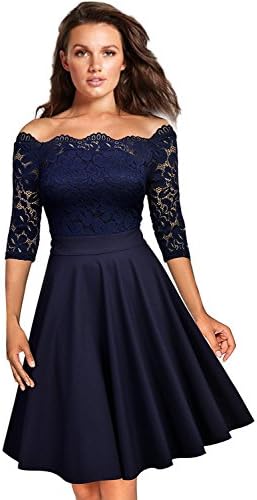 Avril Dress Floral Cocktail Party Bateau Half Sleeves Knee Length Evening Prom Dress-M-Navy