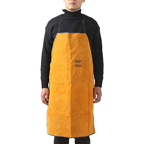 Bestmemories Leather Welder Apron Heavy Duty Flame Retardant Welding Work Apron Unisex Adjustable Work Shop Protective Clothing for Home Kitchen Cooking