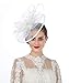 Lucky Leaf Women Girl Fascinators with Hair Clip Hairpin Hat Bowknot Feather Flower Veil Cocktail Wedding Tea Party Hat (8-White)