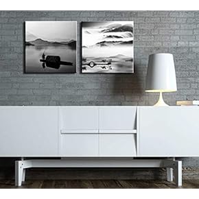 Two Piece Black and White Lake Looking Over...