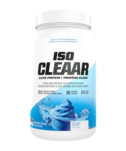 PVL ISO CLEAAR Clear Protein Drink Mix, 20g Protein and Aminos, 80 Calories, Zero Sugar, Dairy-Free (650 G, Blue Slushie)