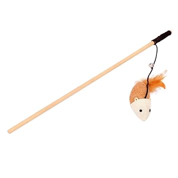 cat toy mouse on stick