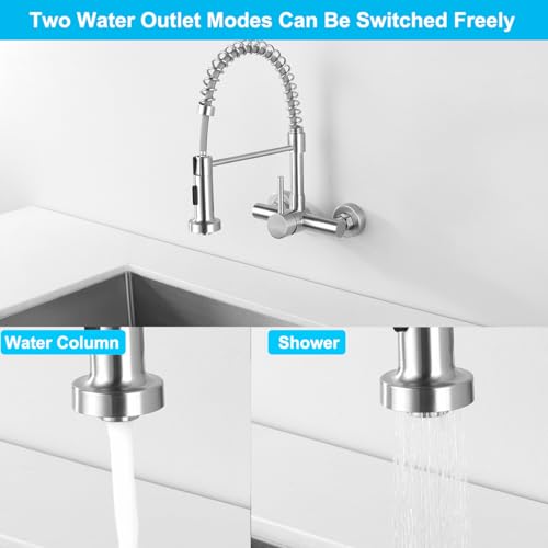 Tondiy Wall-Mounted Kitchen Tap with Flexible Spout, Sink Mixer Tap with 2 Jet Types, Hot and Cold Water Taps 360° Rotating, SUS304 Stainless Steel, Removable Aerator Brushed