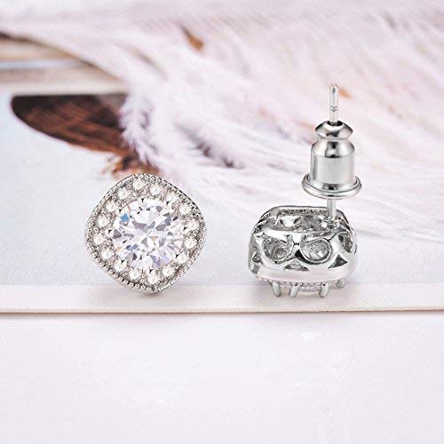 Stud Earrings, Silver Plated Rhinestone Crystal Halo Cubic Zircon for Women Earring (E001-S)