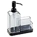 MetroDecor mDesign Soap Dispenser Pump with Sponge and Scrubber Organizer for Kitchen Countertops - Graphite/Matte Black