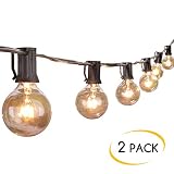 Brightown 2 Pack Outdoor String Light-25Ft G40 Globe Patio Lights with 26 Edison Glass Bulbs(1 Spare), Waterproof Connectable Hanging Light for Backyard Porch Deck Party Decor, E12 Socket Base, Black