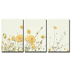 3 Panel Canvas Wall Art - Yellow Wild Flowers - Giclee Print Gallery Wrap Modern Home Art Ready to Hang - 16"x24" x 3 Panels