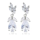 Silver Bridal Earring for Women - Elegant Teardrop Cubic Zirconia Cluster Floral Leaf CZ Crystal Rhinestone Wedding Earring for Bride Bridesmaids Mother of Bride Party Prom