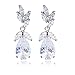 Silver Bridal Earring for Women - Elegant Teardrop Cubic Zirconia Cluster Floral Leaf CZ Crystal Rhinestone Wedding Earring for Bride Bridesmaids Mother of Bride Party Prom