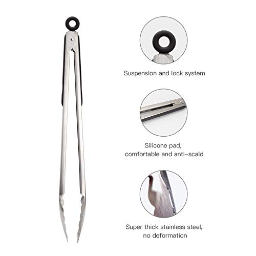 Goutime Commercial Griddle Accessories, 5 Pieces Flat Top Grill Tools Include Stainless Steel Spatula Scraper Tong Turner, Restaurant Grade Hibachi Griddle Utensils with Carrying Bag