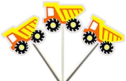 Construction DUMP TRUCK Orange and Yellow Cupcake Toppers