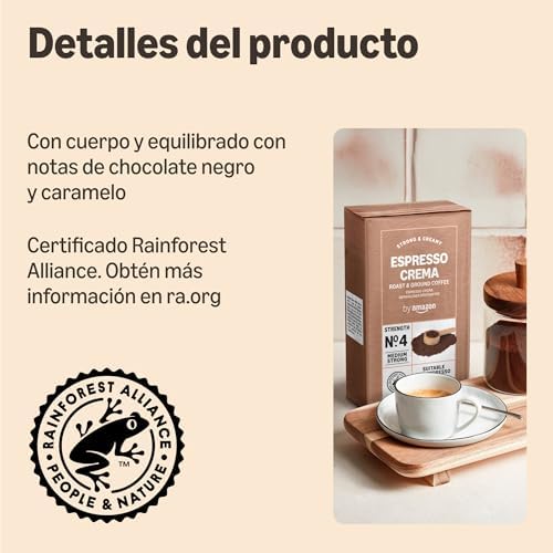Café molido Natural Espresso Crema, 250 g (Paquete de 4), tueste claro - Certificado por Rainforest Alliance